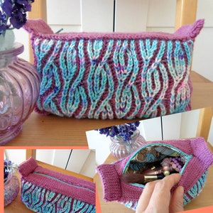 KNITTING BAG PATTERN Viena Purse Bag Brioche Bag Cosmetic Case, zipper knitting bag pattern pdf Instant Download small bag brioche knitting