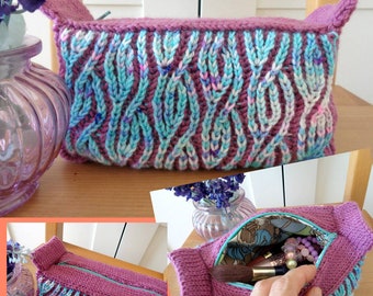 KNITTING BAG PATTERN Viena Purse Bag Brioche Bag Cosmetic Case, zipper knitting bag pattern pdf Instant Download small bag brioche knitting