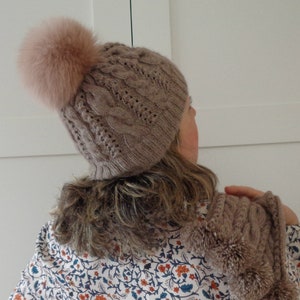 KNITTING HAT PATTERN Alpine Hat cables knit woman hat, knitting beanie hat faux pom-poms Hat patterns knit, pdf pattern Instant Download image 8