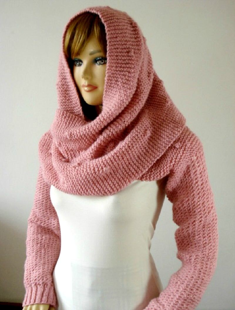 Knitting Pattern: Celine Hooded Scarf With Sleeves (PDF Download) - Etsy