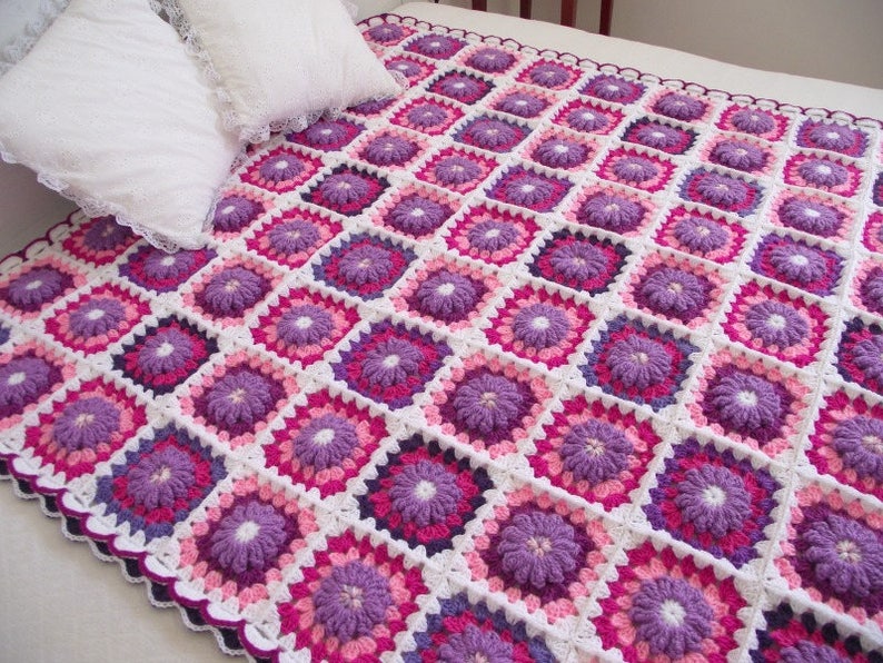 CROCHET PATTERN BLANKET Majesty Blanket granny squares blanket flowers blanket crocheted baby blanket pdf instant download motif flowers image 6