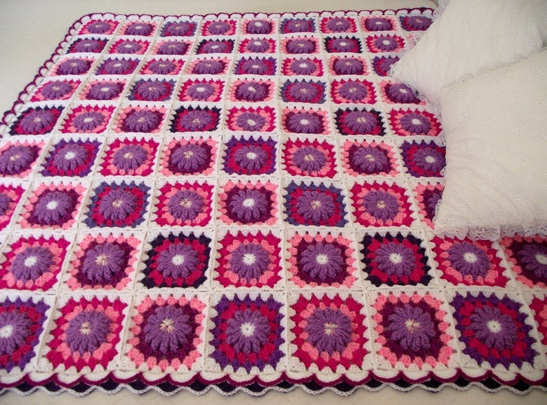 CROCHET PATTERN BLANKET Majesty Blanket granny squares blanket flowers blanket crocheted baby blanket pdf instant download motif flowers image 7