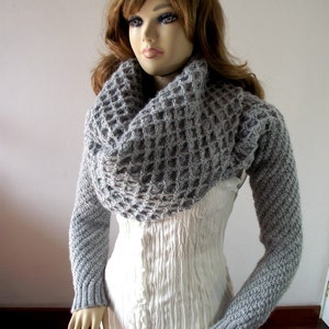 KNITTING PATTERN Scarf hood with Sleeve big scarf with long sleeves hooded scarf Khloe Scarf Sleeves Sweater Wrap Instand Download PDF image 4