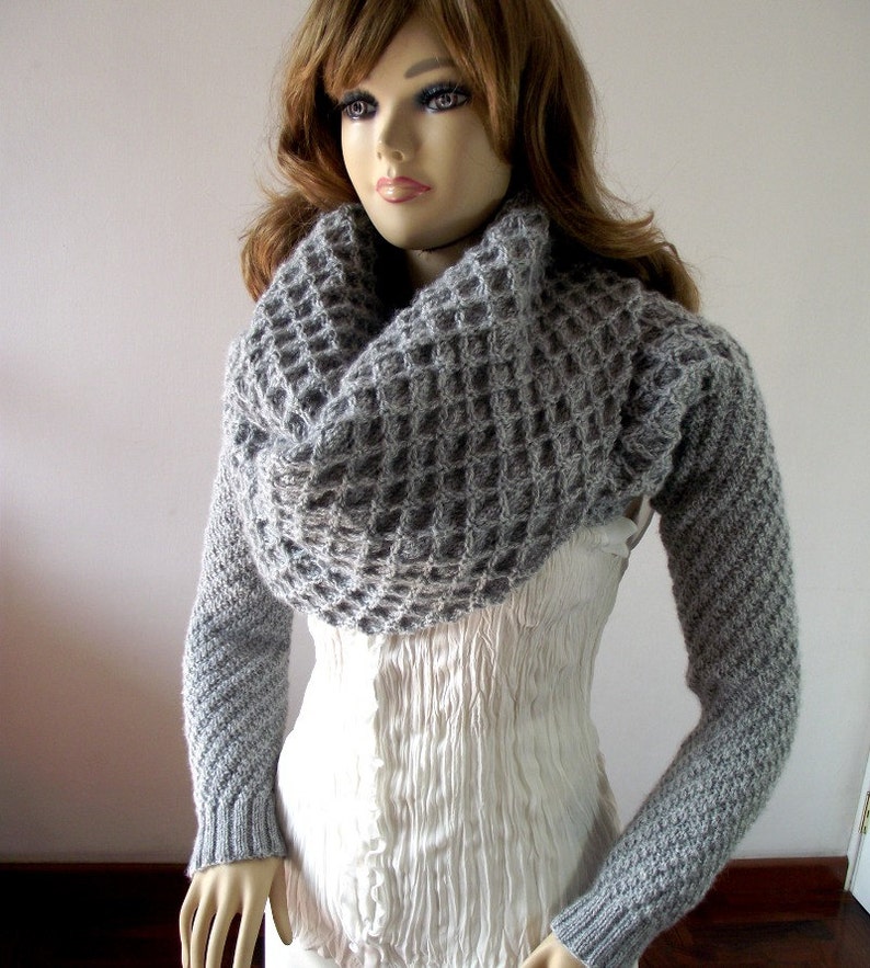 KNITTING PATTERN Scarf hood with Sleeve big scarf with long sleeves hooded scarf Khloe Scarf Sleeves Sweater Wrap Instand Download PDF image 4