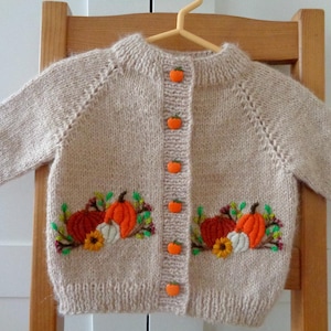 KNITTING PATTERN Pumpkin Cardigan for Babies and Toddlers Halloween embroidery pumpkins cardigan Pumpkin Sweater Kids pdf instant download