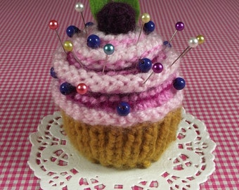 KNITTING PATTERN PINCUSHION Cupcake knit crochet dessert  Amigurumi food Blueberry Sewing Gift pdf Pattern Instant Download step by step