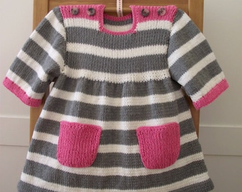 Knitting Pattern Baby Toddler Dress - Happy Day Baby Dress Sizes 6mo 12mo 18-24mo 2T(2-3y) 4T(3-4y) 6T(4-5y) pdf pattern instant download