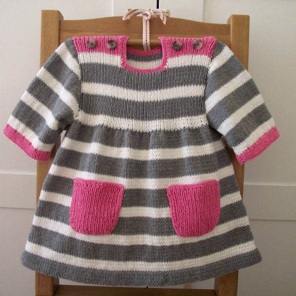 Knitting Pattern Baby Toddler Dress - Happy Day Baby Dress Sizes 6mo 12mo 18-24mo 2T(2-3y) 4T(3-4y) 6T(4-5y) pdf pattern instant download