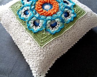CROCHET Pillow PATTERN Garden Floral Pillow  case granny squares cover easy crochet pillow, pdf pattern Instant Download