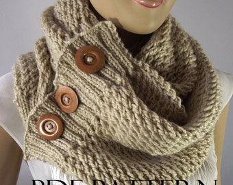 KNITTING PATTERN SCARF Big scarf patterns - LouLou Scarf Cowl Pattern - Bulky Scarf Cowl with wooden Buttons pdf pattern instant download