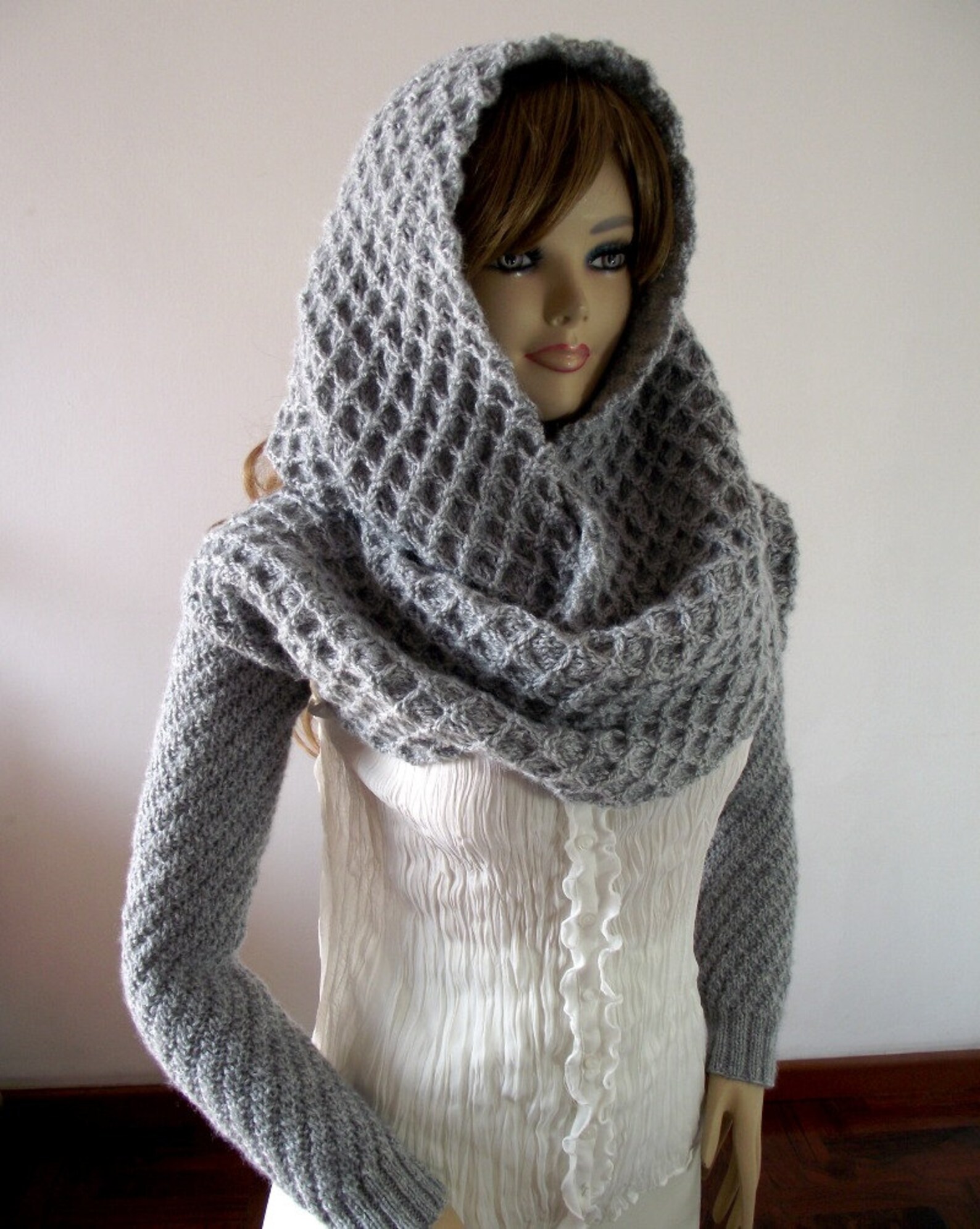 KNITTING PATTERN HOOD Scarf With Sleeves Hooded Scarf Pattern Khloe ...