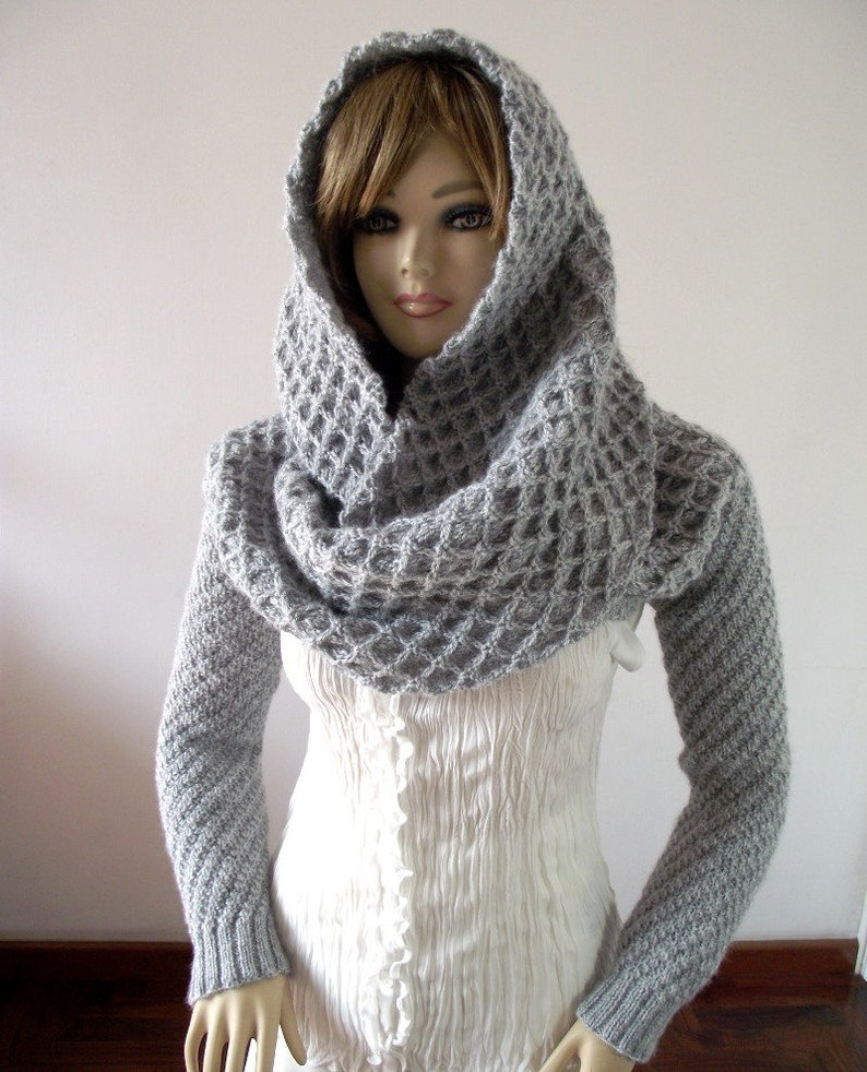 KNITTING PATTERN Scarf hood with Sleeve big scarf with long sleeves hooded scarf Khloe Scarf Sleeves Sweater Wrap Instand Download PDF image 7