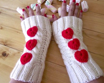 KNITTING PATTERN MITTENS Queen of Hearts Mittens Size Toddler Adult Fingerless Gloves pdf Pattern Crochet Hearts Mittens Pattern Romantic