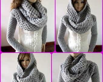 KNITTING PATTERN Khloe Hooded Scarf with sleeves PDF tutorial pattern Instand Download