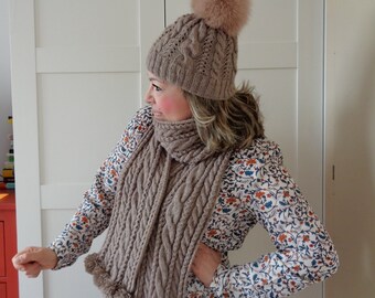 KNITTING HAT PATTERN Alpine Hat cables knit woman hat, knitting beanie hat faux pom-poms Hat patterns knit, pdf pattern Instant Download