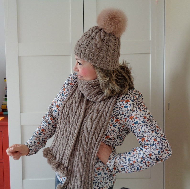 KNITTING HAT PATTERN Alpine Hat cables knit woman hat, knitting beanie hat faux pom-poms Hat patterns knit, pdf pattern Instant Download image 1