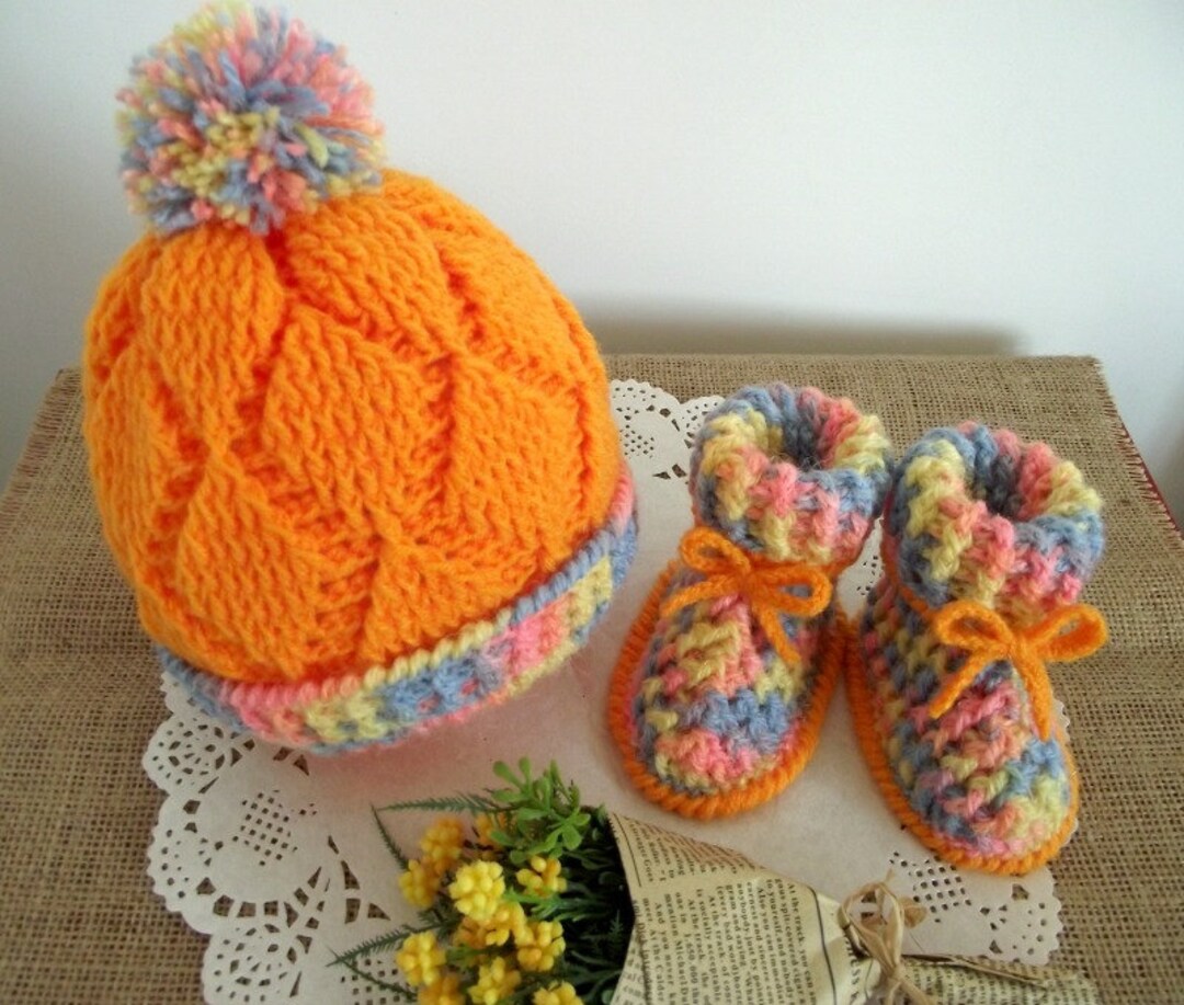 CROCHET PATTERN Baby Set Hat and Booties -diamonds Baby Crochet Set Pdf ...