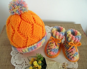 CROCHET PATTERN Baby Set Hat and booties -Diamonds Baby Crochet Set pdf crochet pattern Instant Download baby crochet shoes baby crochet hat
