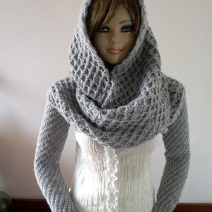 KNITTING PATTERN Scarf hood with Sleeve big scarf with long sleeves hooded scarf Khloe Scarf Sleeves Sweater Wrap Instand Download PDF image 3