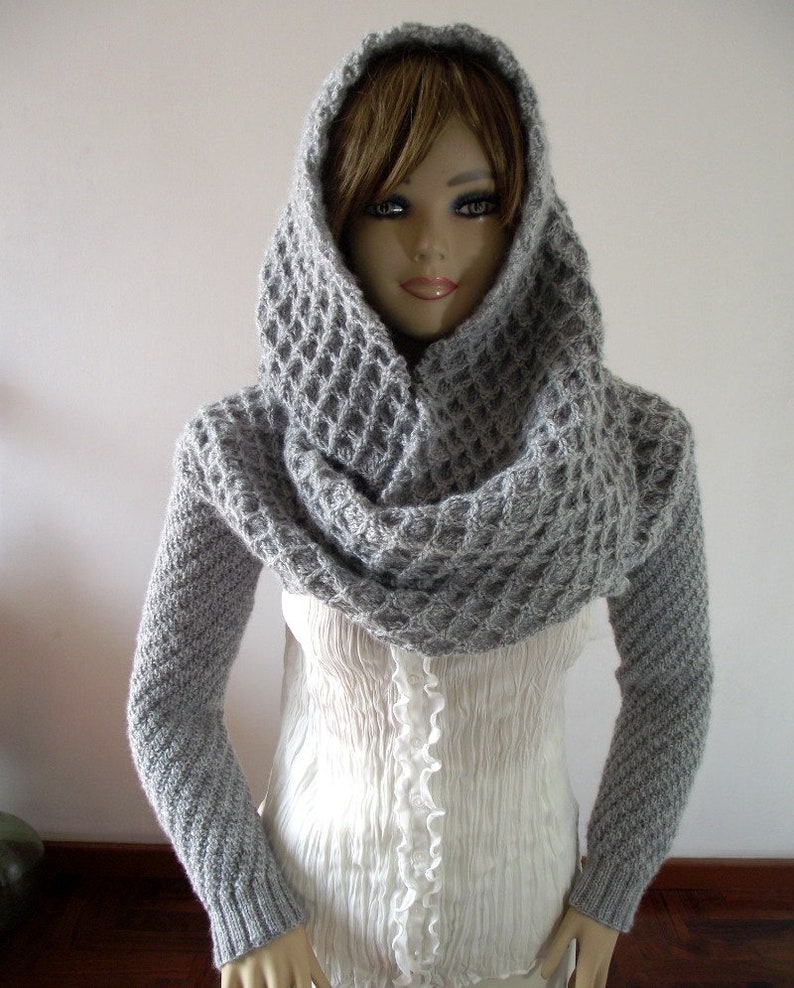 KNITTING PATTERN Scarf hood with Sleeve big scarf with long sleeves hooded scarf Khloe Scarf Sleeves Sweater Wrap Instand Download PDF image 3
