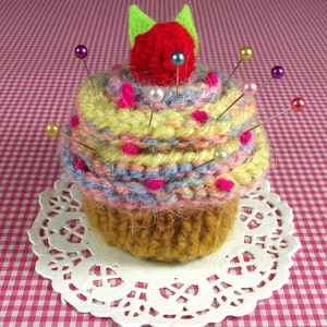 KNITTING PATTERN PINCUSHION Cupcake Needlecraft Cherry Candy Ornament Sewing Amigurumi knit crochet Food pdf Pattern Instant Download