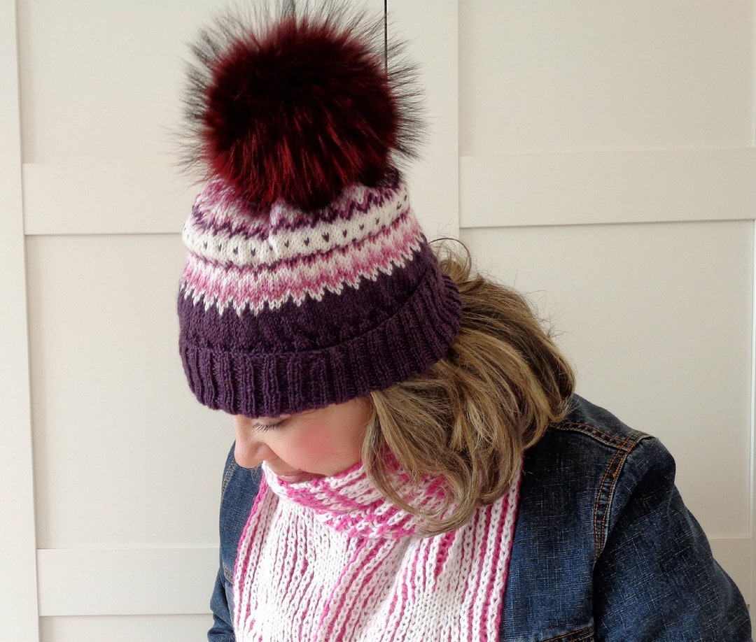 KNITTING HAT PATTERN Bubble Gum Hat Fair Isle Women Knitting Hat Girls