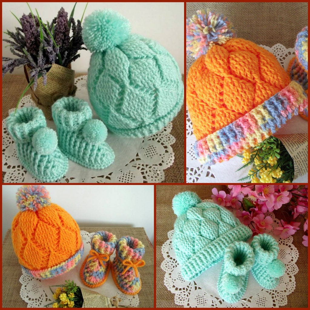 CROCHET PATTERN Baby Set Hat and Booties -diamonds Baby Crochet Set Pdf ...