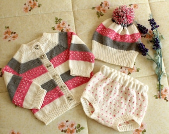 Knitting Pattern Baby Set Marshmallow Baby include Hat, Cardigan and Bloomers for baby and toddlers, pdf pattern Instant Download