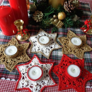 CROCHET PATTERN Christmas Star Candle Holder, crochet candle lights holder, table decoration, home decor gift, pdf pattern Instant Download