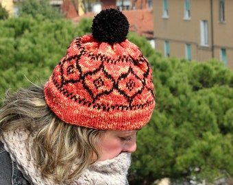 KNITTING HAT PATTERN Italian Vetro Hat - beanie Hat pattern - woman girl Hat pdf Pattern instant download easy fair isle knit hat