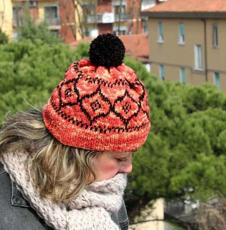 KNITTING HAT PATTERN Italian Vetro Hat beanie Hat pattern woman girl Hat pdf Pattern instant download easy fair isle knit hat image 1