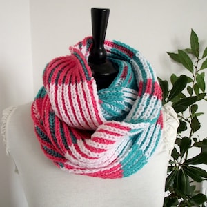 KNITTING PATTERN Brioche two colors - Bridget Scarf - learn to knit Brioche Stitch pdf pattern Instant Download Brioche Knit Cowl Pattern
