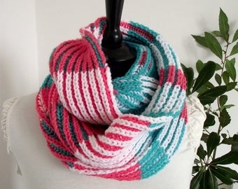 KNITTING PATTERN Brioche two colors - Bridget Scarf - learn to knit Brioche Stitch pdf pattern Instant Download Brioche Knit Cowl Pattern