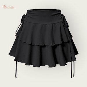 Gelaagde minirok met ruches, hoge taille, A-lijn model, vetersluiting aan de zijkant, zwierige zomeroutfit