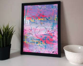 Impresión original en placa de gel, sin título / Pintura abstracta única para pared