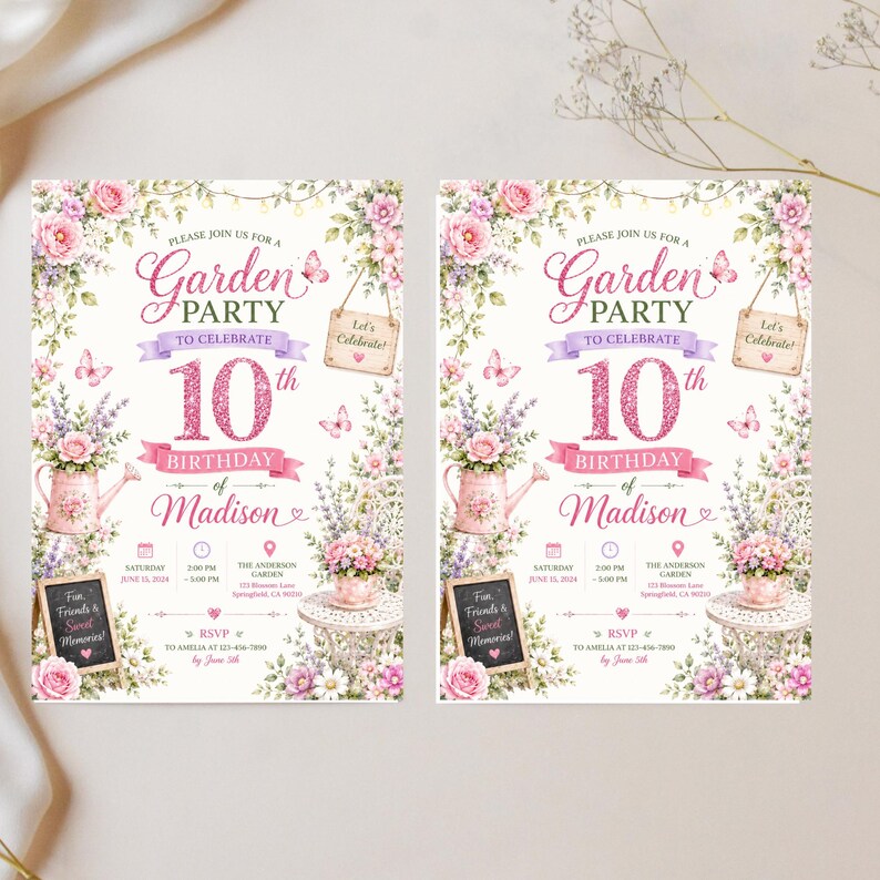 Wildflower Garden Party Invitation, Bright Floral Birthday Invite, Pink ...