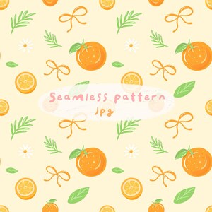 Sommarorange sömlöst mönster, bandmönster, digitala papper, handritat, stuga, direktnedladdning PNG