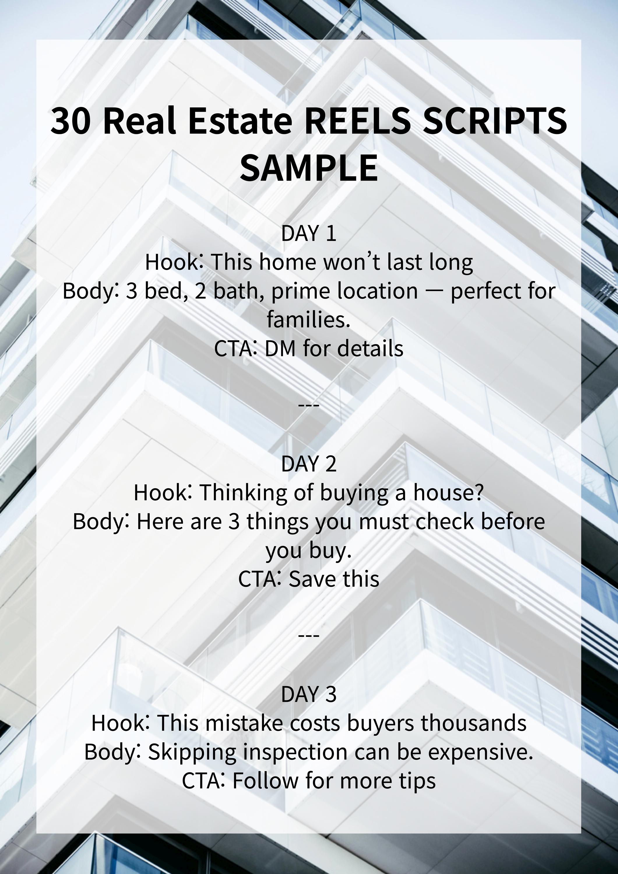 Reels Script Examples 30 Real Estate Reels Scripts, Realtor Content Ideas, Instagram Growth ...