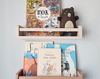 Houten kinderboekenplanken set van 2 | Montessori-boekenplanken aan de muur | Kinderboekenplanken | Massief houten kinderboekenplank | Kinderkamerdecoratie