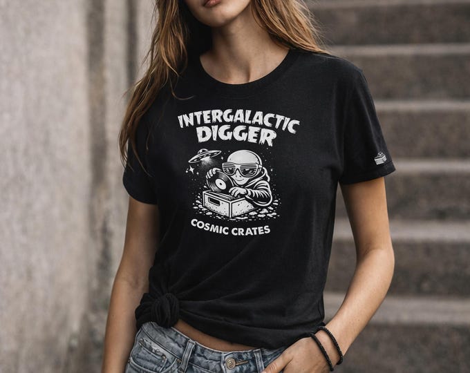 Featured listing image: Intergalactic Digger – Cosmic Crates Vinyl Tee