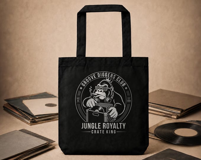 Featured listing image: Gorilla Vinyl Record Tote Bag, 12 Inch LP Carrier, Crate Digger Bag