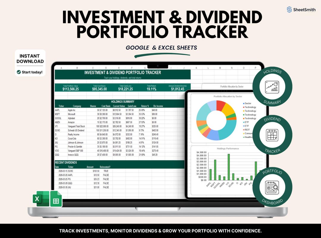 Investment Portfolio Tracker Google Sheets Dividend Stock ETF Crypto ...