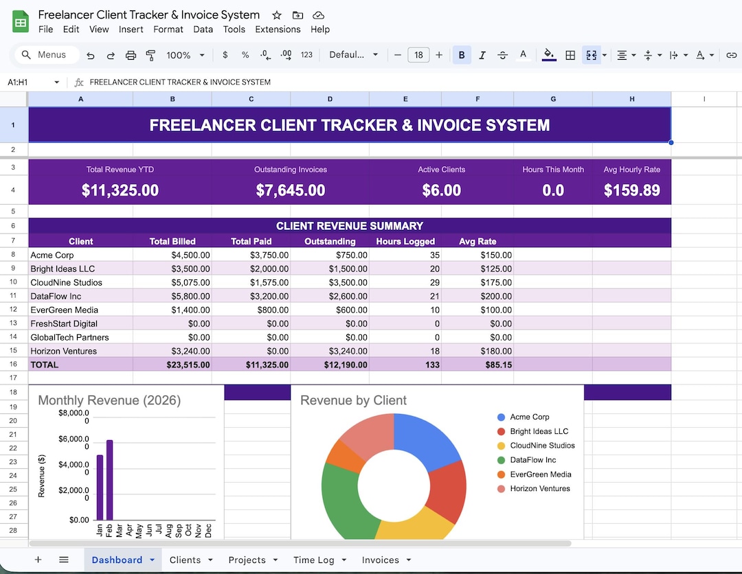 Freelancer Client Tracker Google Sheets Invoice Template CRM Project ...