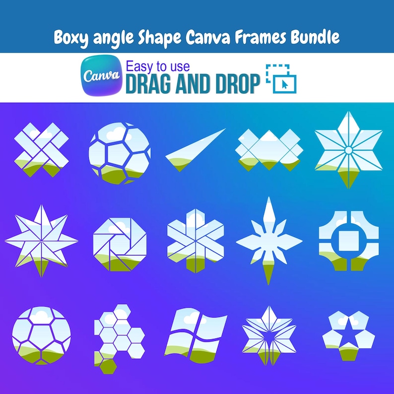 30+ Boxy Angle Polygon Shapes Canva Frames Bundle | Geometric Photo ...