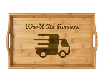 World Aid Runners Bambus Serviertablett | Gravierter Lieferwagen