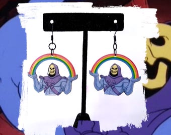 Rainbow Skeletor Dangle Earrings | He-Man Character Jewelry, Shrink Plastic Charm