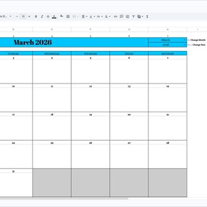 May include: A digital calendar for March 2026, displayed on a computer screen. The calendar grid is white with a light blue header that reads "March 2026." There is a section to add events on the right.