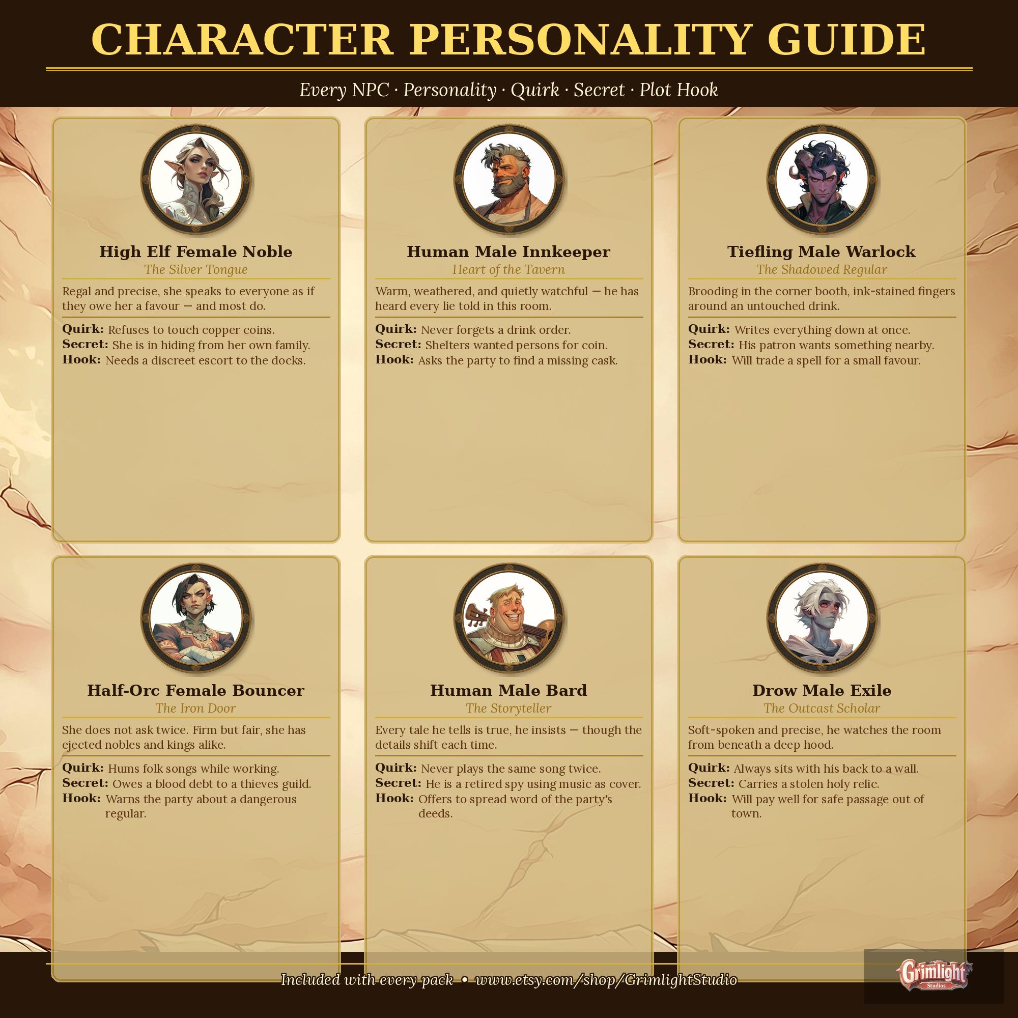 Token Character Sheet Tavern NPC Tokens Pack | 50 Fantasy RPG Characters (digital & Printable ...