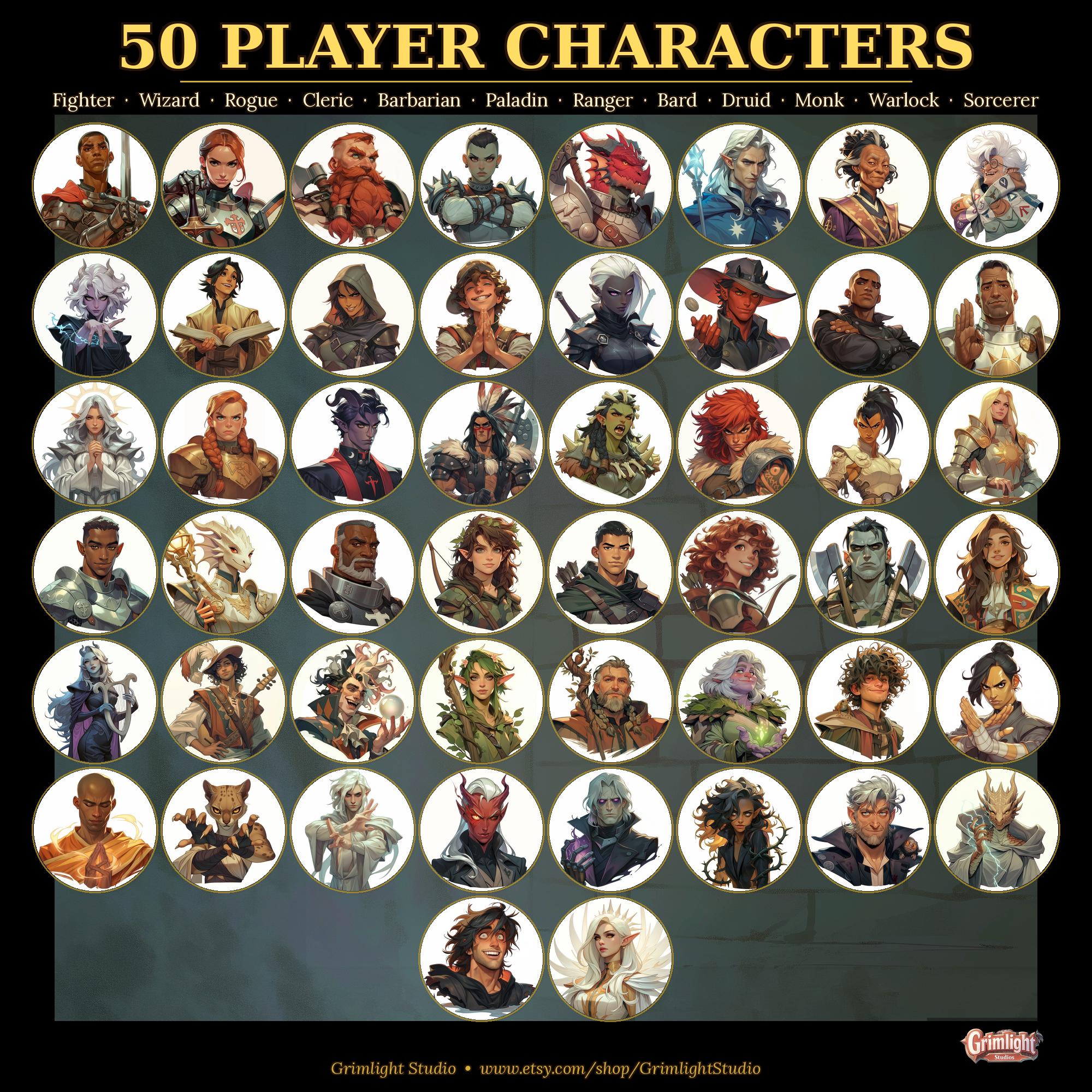 Player Character Token Simple 50 Fantasy TTRPG Player Character Tokens | VTT Ready, Printable Art (D ...