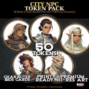 Fantasy City NPC Tokens – 50 Ready-to-Play Characters for TTRPG (Digital & Printable)